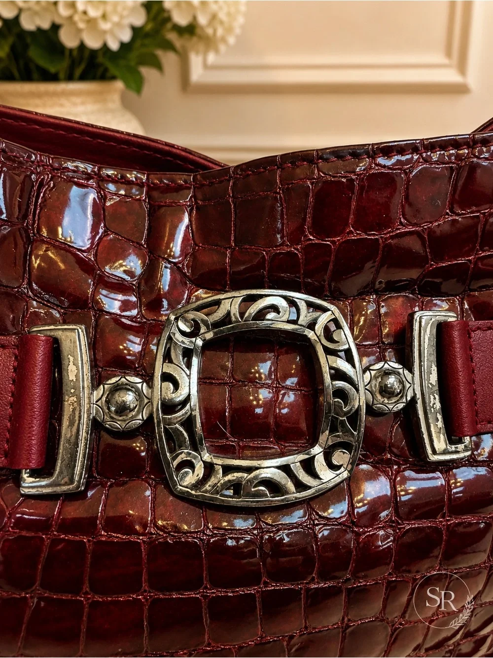 Brighton Croc-Embossed Shoulder Bag in Burgundy